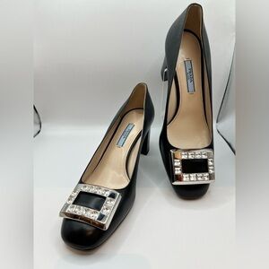 Prada Black Heels Crystal Accents